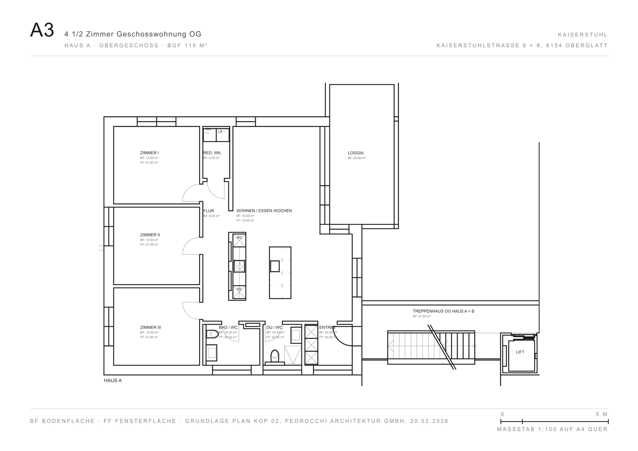 Grundriss Wohnung A3, Obergeschoss
